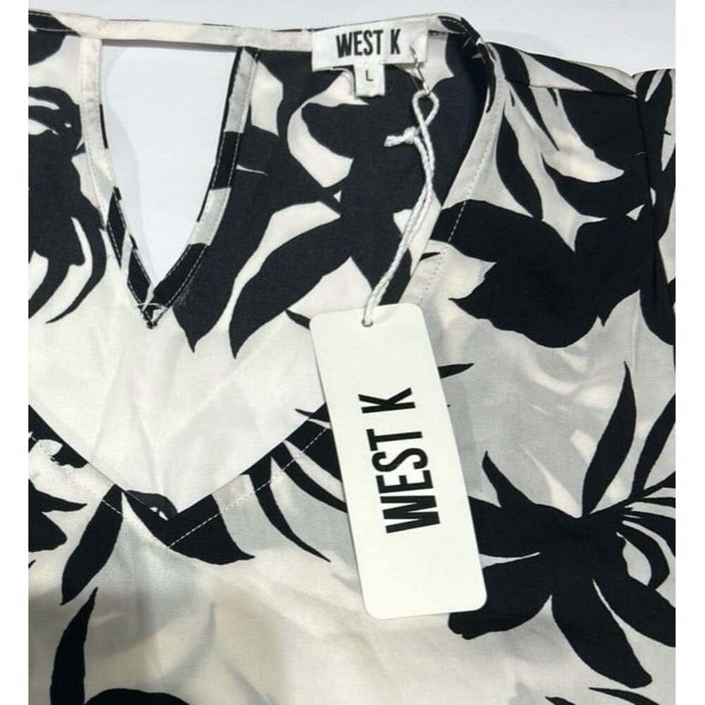 West K Women's Size Large Green Floral V-Neck Faux Wrap Short Sleeve Dress NWT - Picture 2 of 6